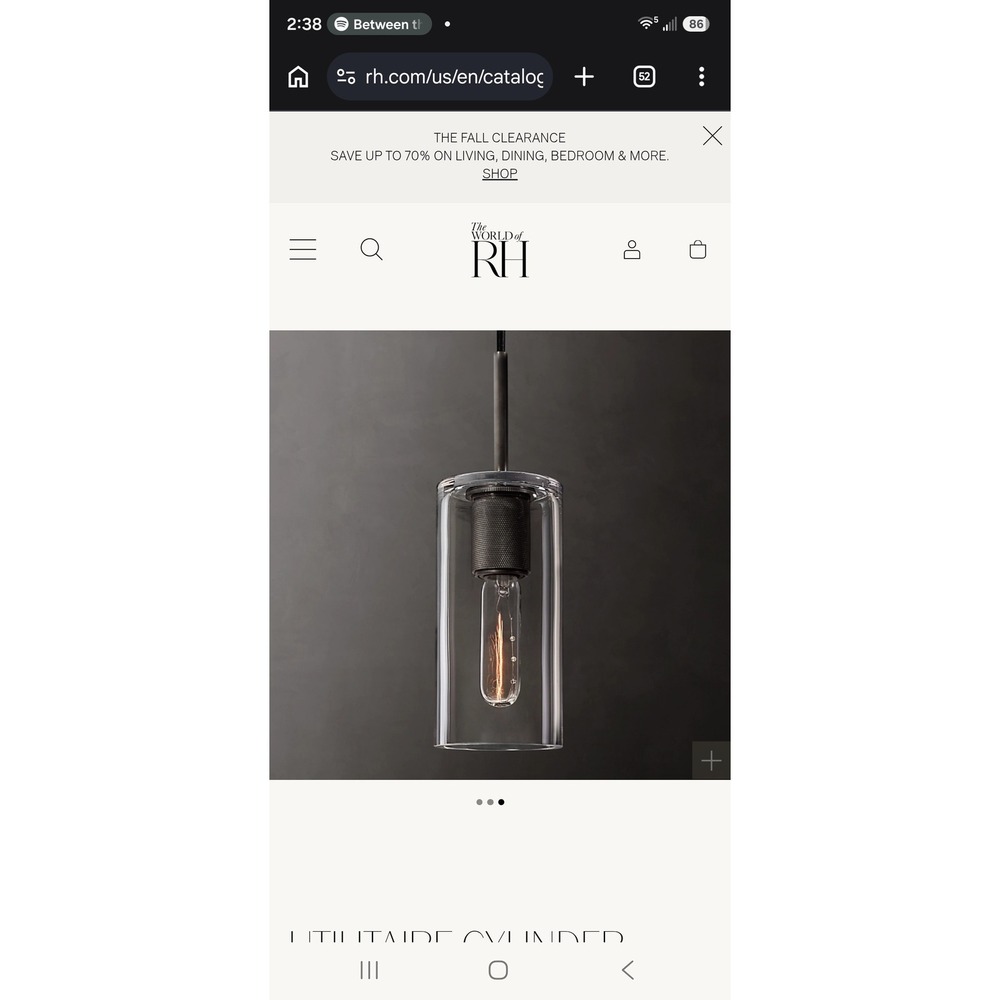 RH Restoration Hardware Utilitaire Cylinder Pendant 4in Bronze Clear 3140-0867